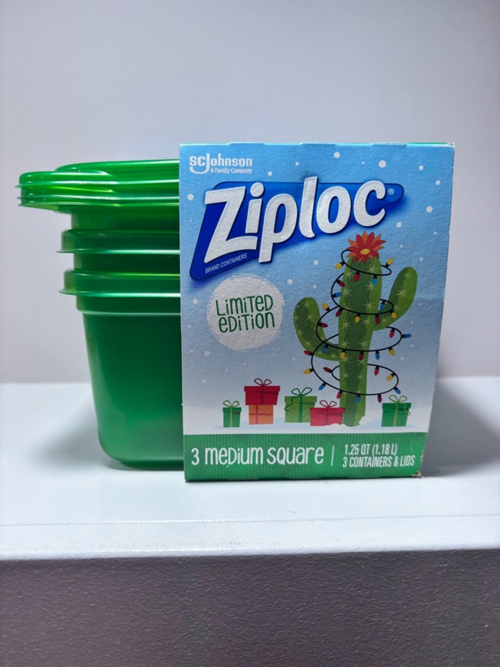 Ziploc Limited Edition 3 Medium Square Containers Green Rare